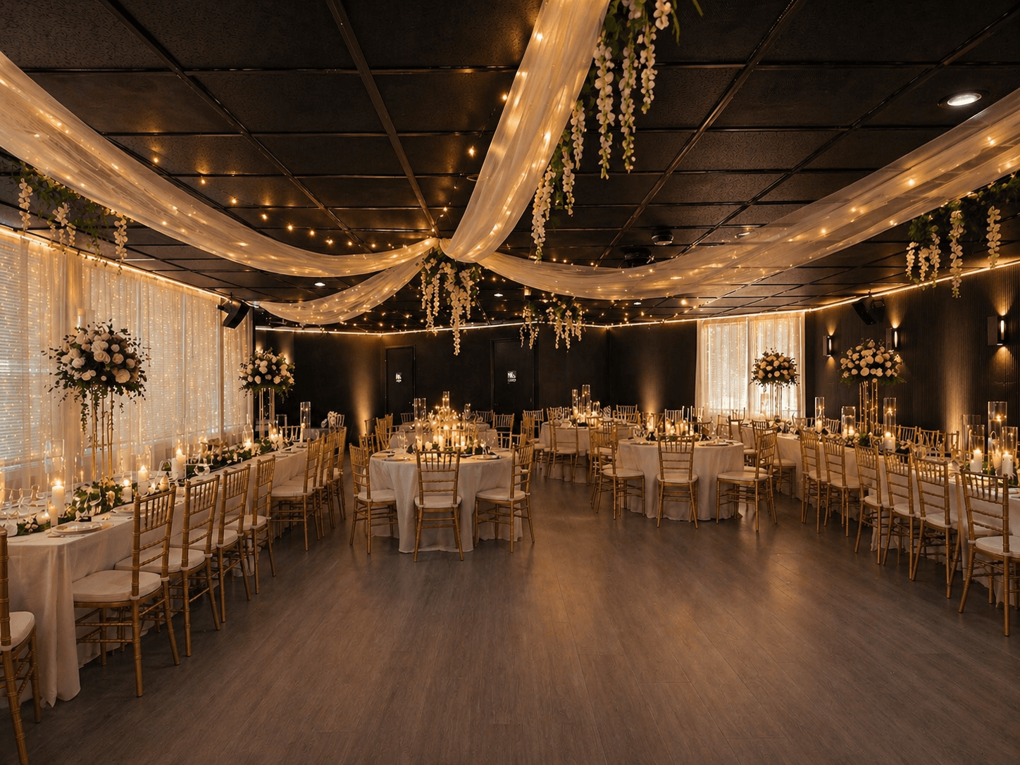 Studio set with draped ceiling and candlelight